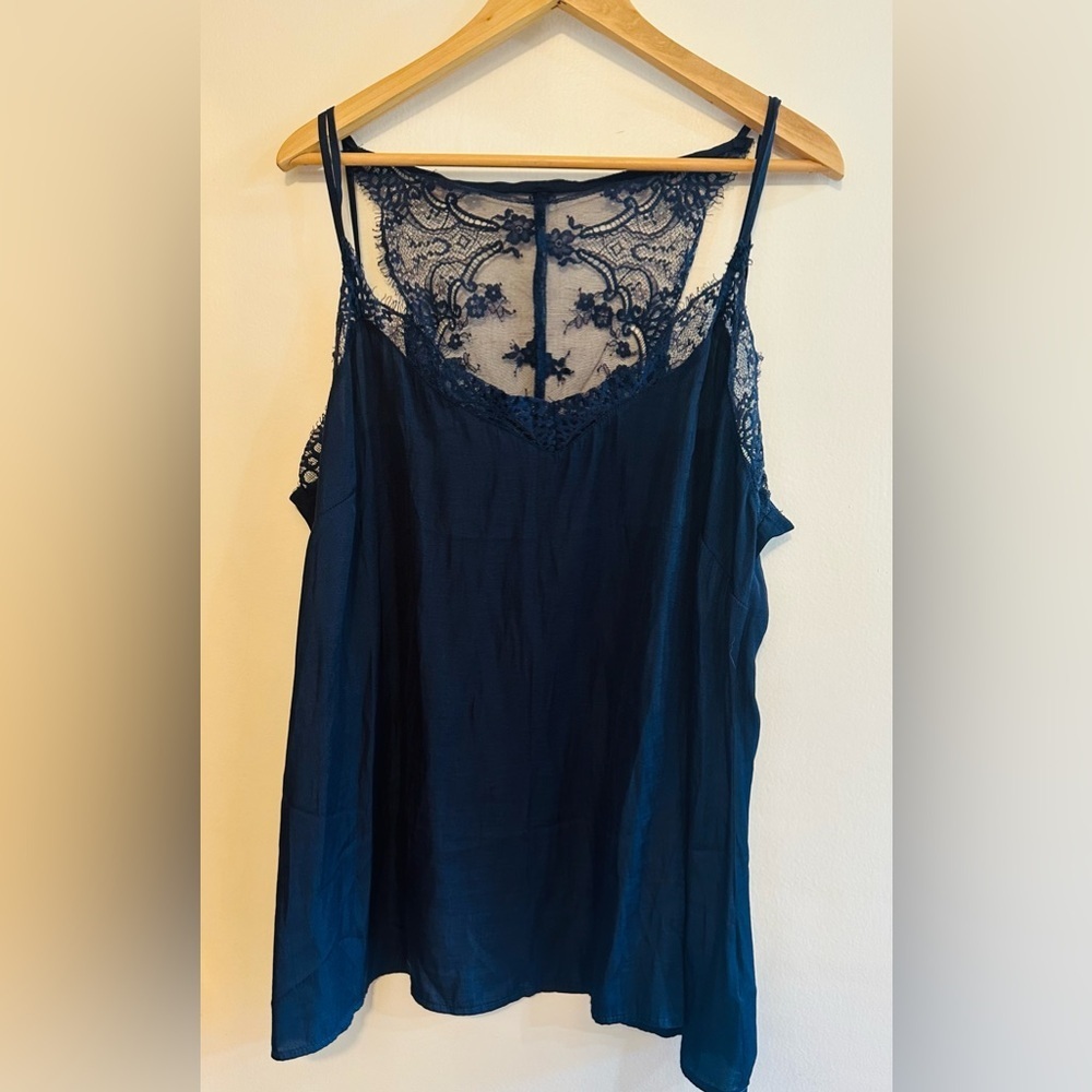 City Chic Navy Lace Back Silky Cami Top, 18/20